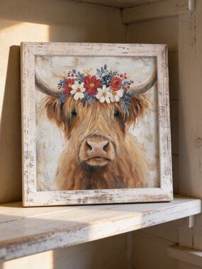 Americana Highland Cow Framed Art